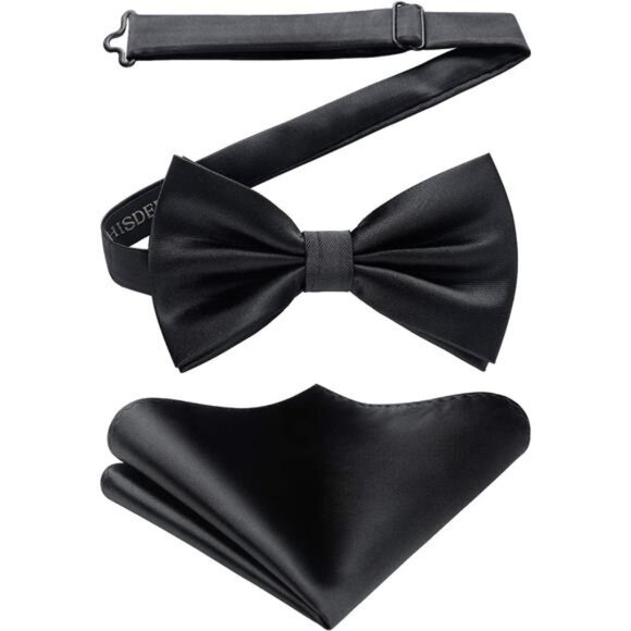 Bow Ties for Men Solid Color PreTie Bow Tie and Pocket Square Set Classic Formal - Picture 1 of 7